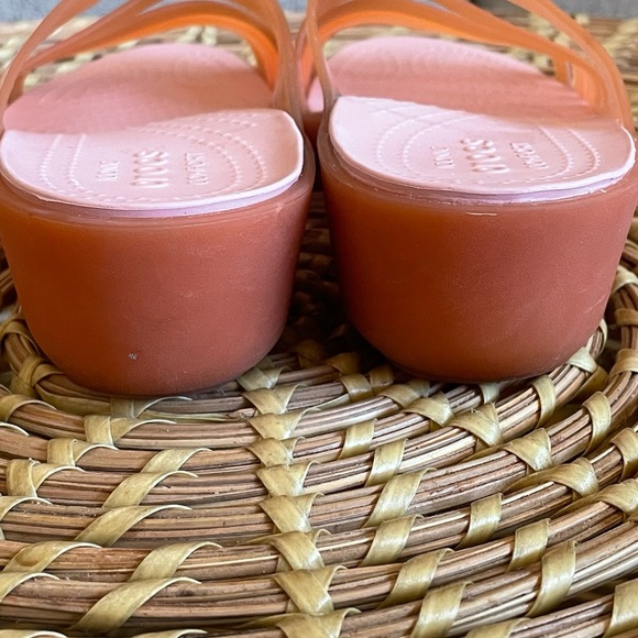 CROCS Pink Orange Isabella Mini Wedge Slide Sandals Size-9 - Picture 6 of 10